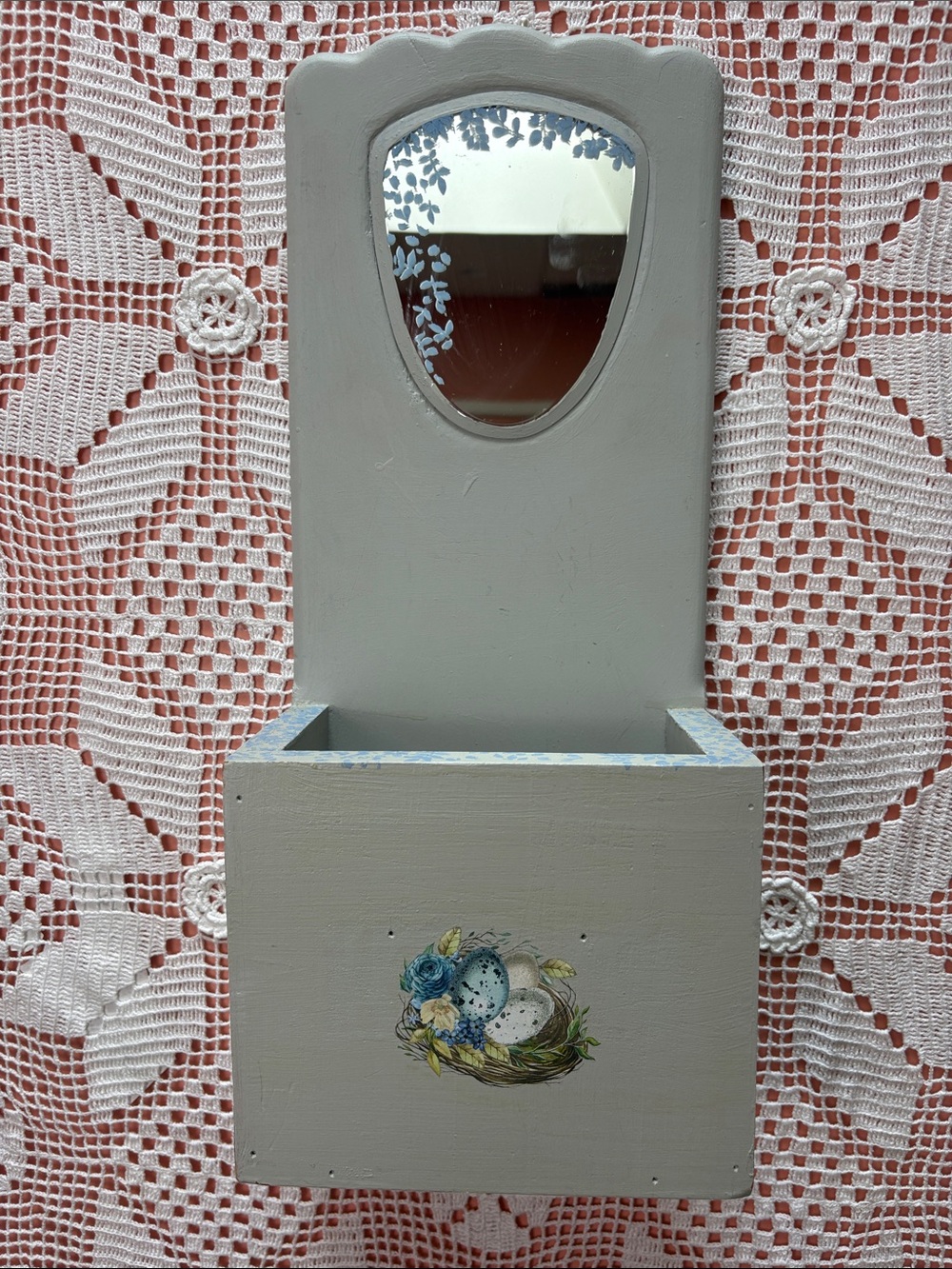 Upcycled Wooden Mirror and Holder Cottagecore Wall Hanging - Picture 8 of 8